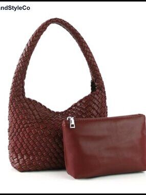 Handmade Woven Vegan Leather Tote Bag Shoulder Handbag for Women